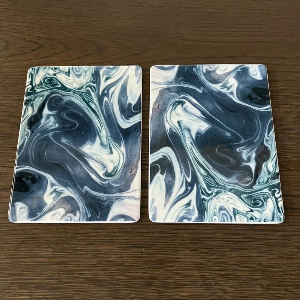 IKEA Marbled Swirl Replacement Coasters Set of 2 Blue White Teal Abstract Modern